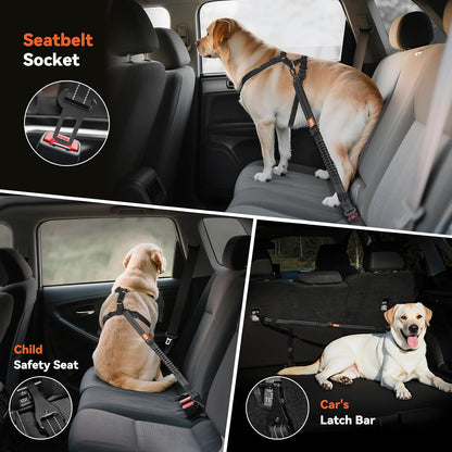 2Pcs Dog Seat Belt, Dog Car Seat Belt Bungee for Pet, Black