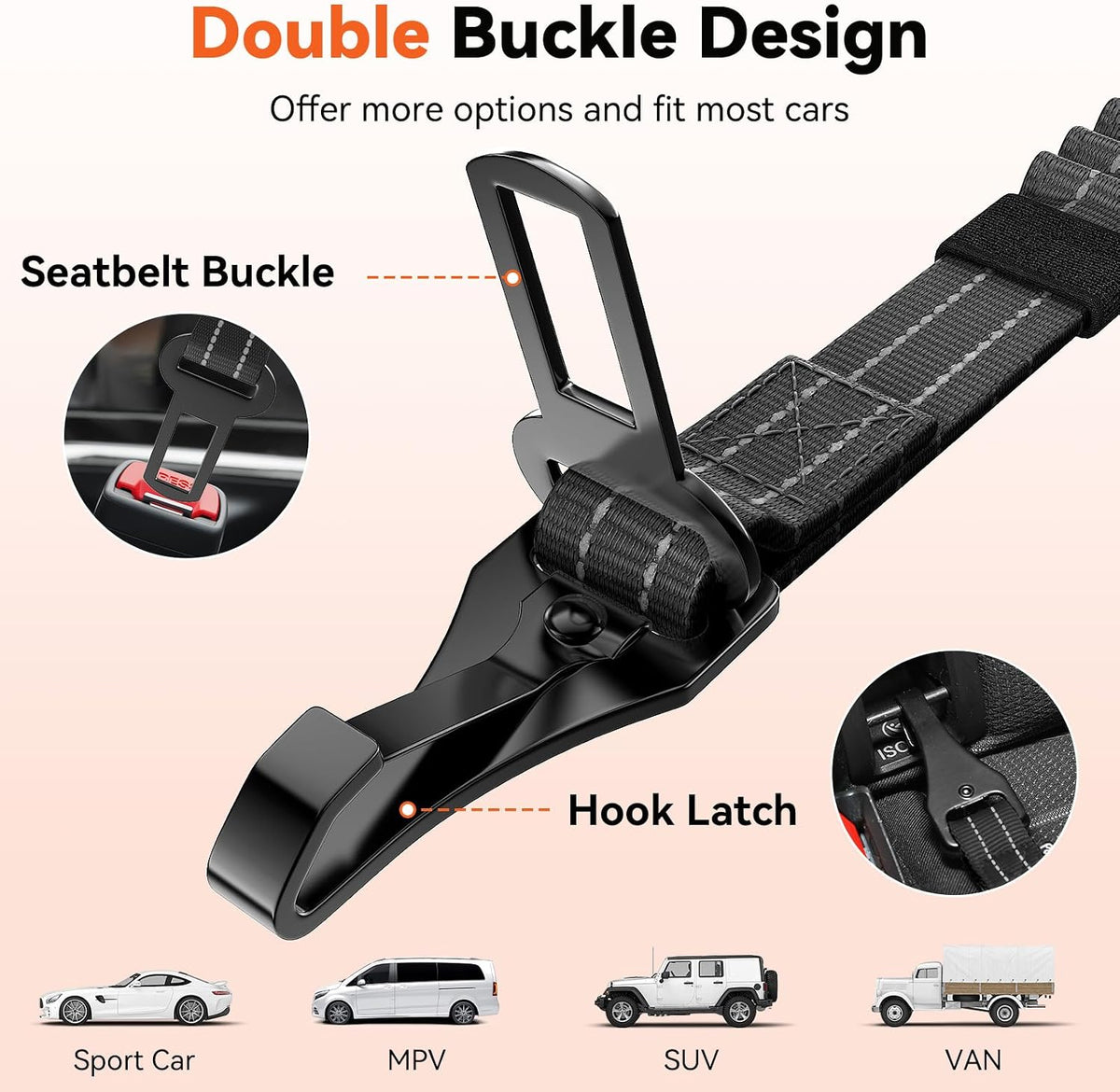 2Pcs Dog Seat Belt, Dog Car Seat Belt Bungee for Pet, Black