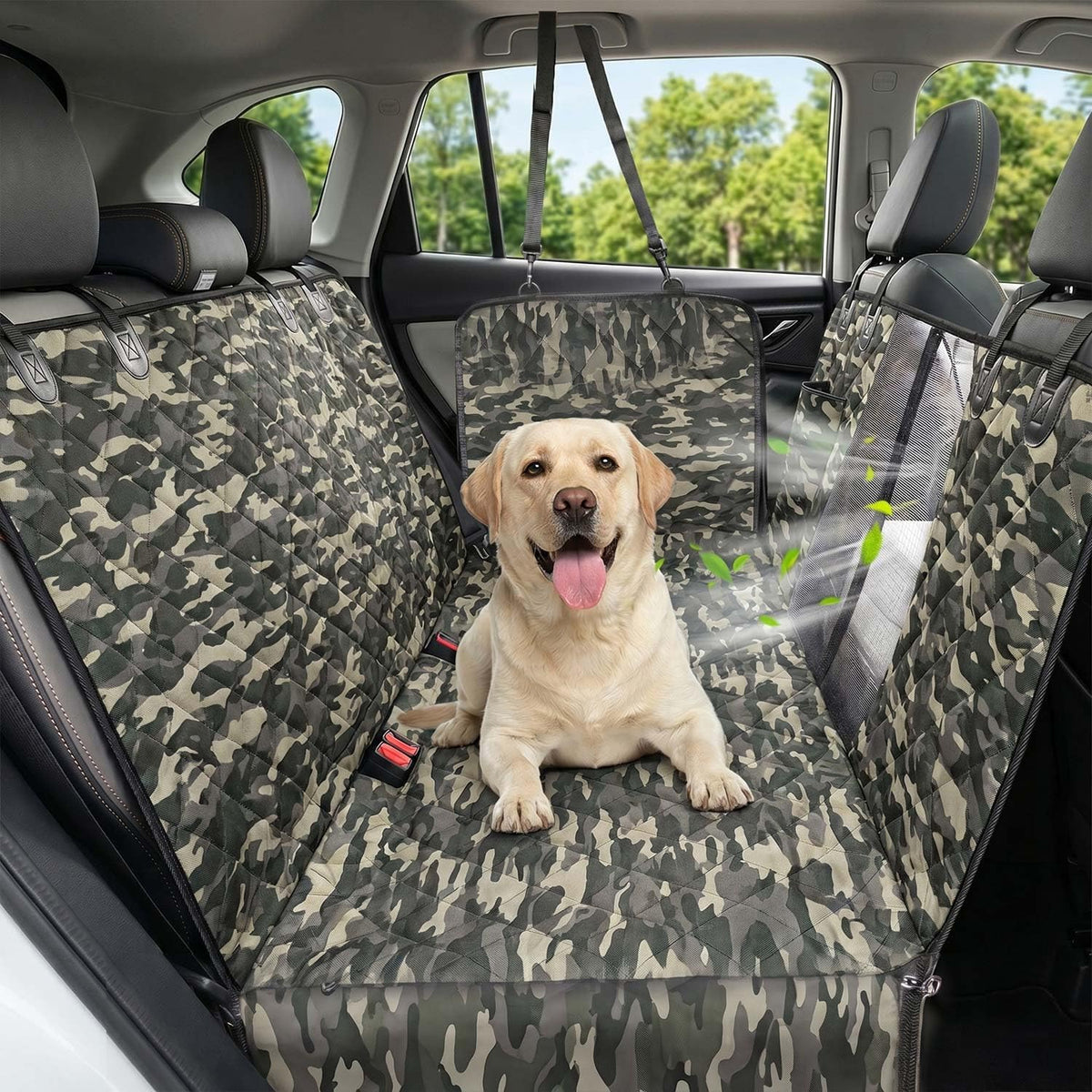 Pawmova Waterproof Back Seat Dog Hammock with Scratch-Resistant Design, Mesh Window, and Seat Belt Safety Features
