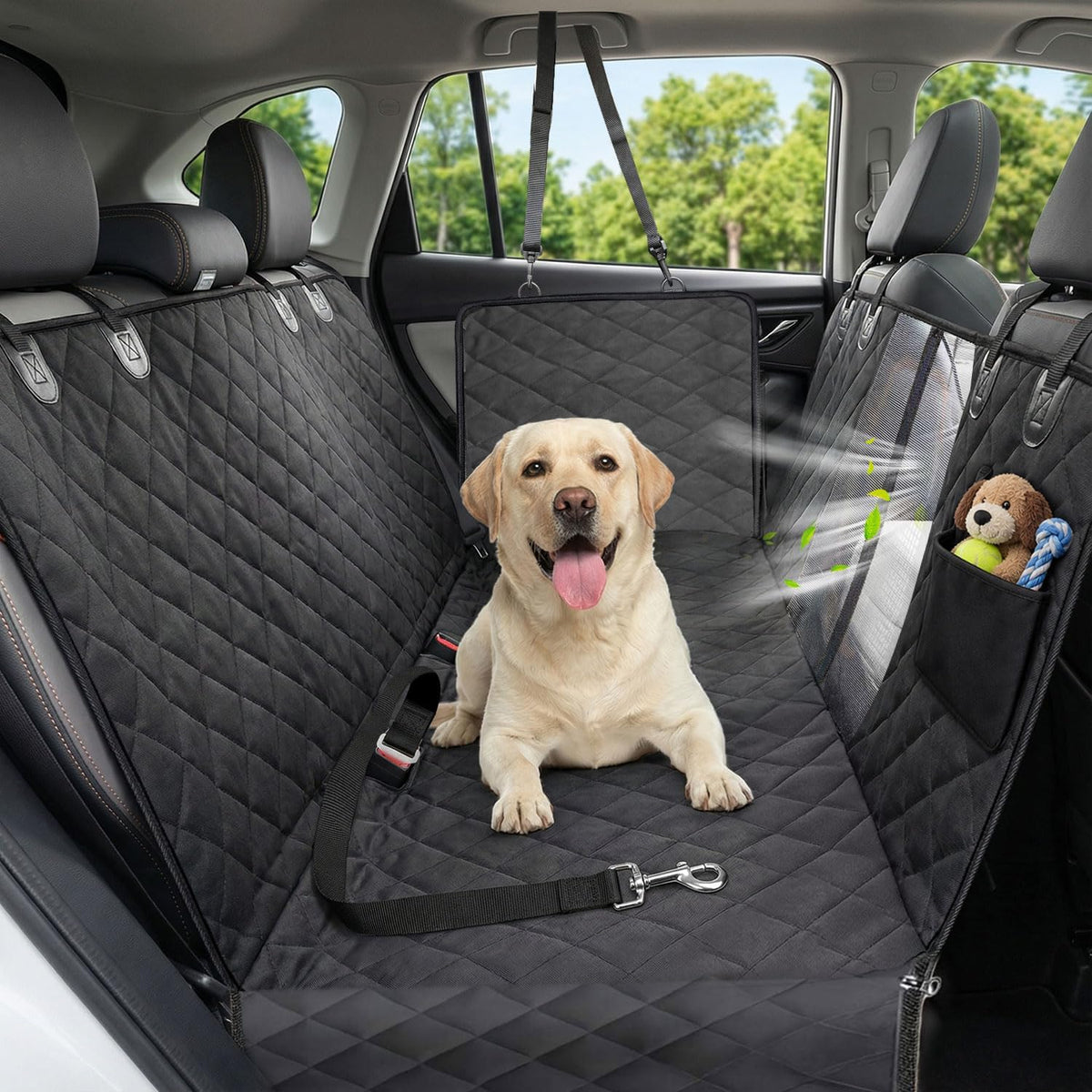 Pawmova Waterproof Back Seat Dog Hammock with Scratch-Resistant Design, Mesh Window, and Seat Belt Safety Features