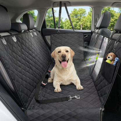 Pawmova Waterproof Back Seat Dog Hammock with Scratch-Resistant Design, Mesh Window, and Seat Belt Safety Features
