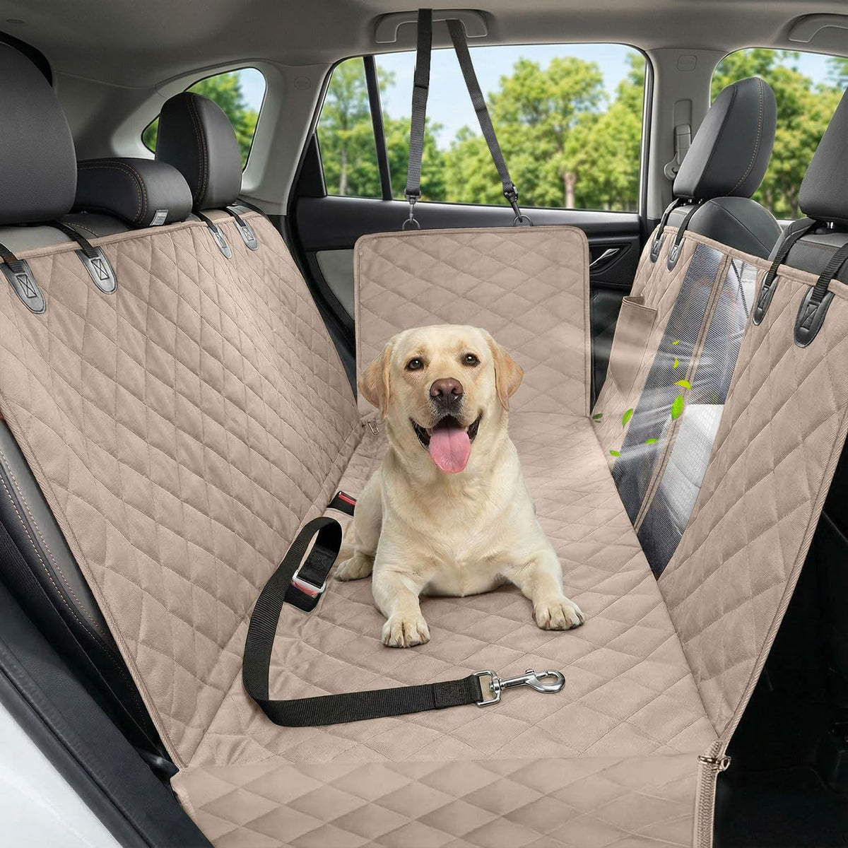 Pawmova Waterproof Back Seat Dog Hammock with Scratch-Resistant Design, Mesh Window, and Seat Belt Safety Features