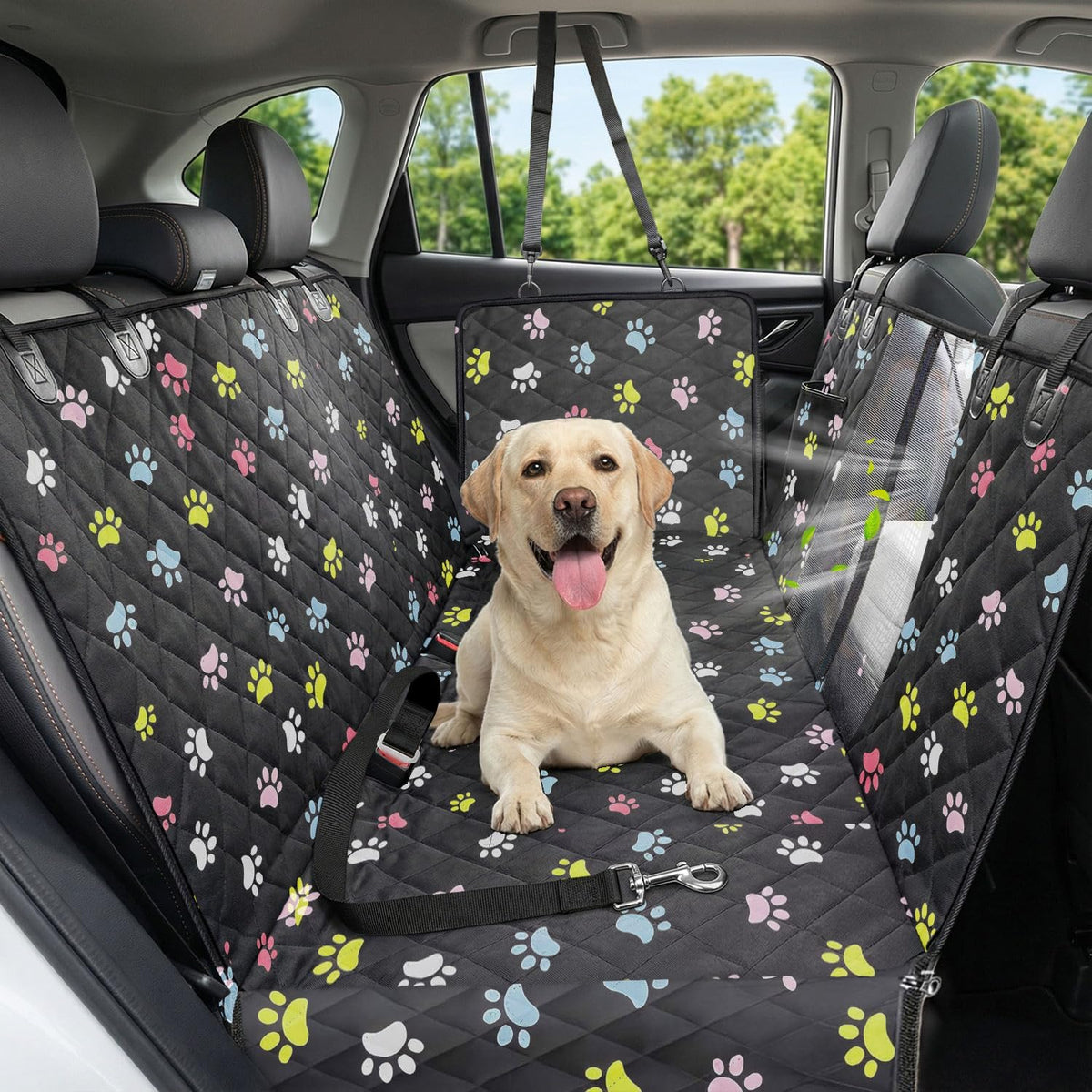Pawmova Waterproof Back Seat Dog Hammock with Scratch-Resistant Design, Mesh Window, and Seat Belt Safety Features