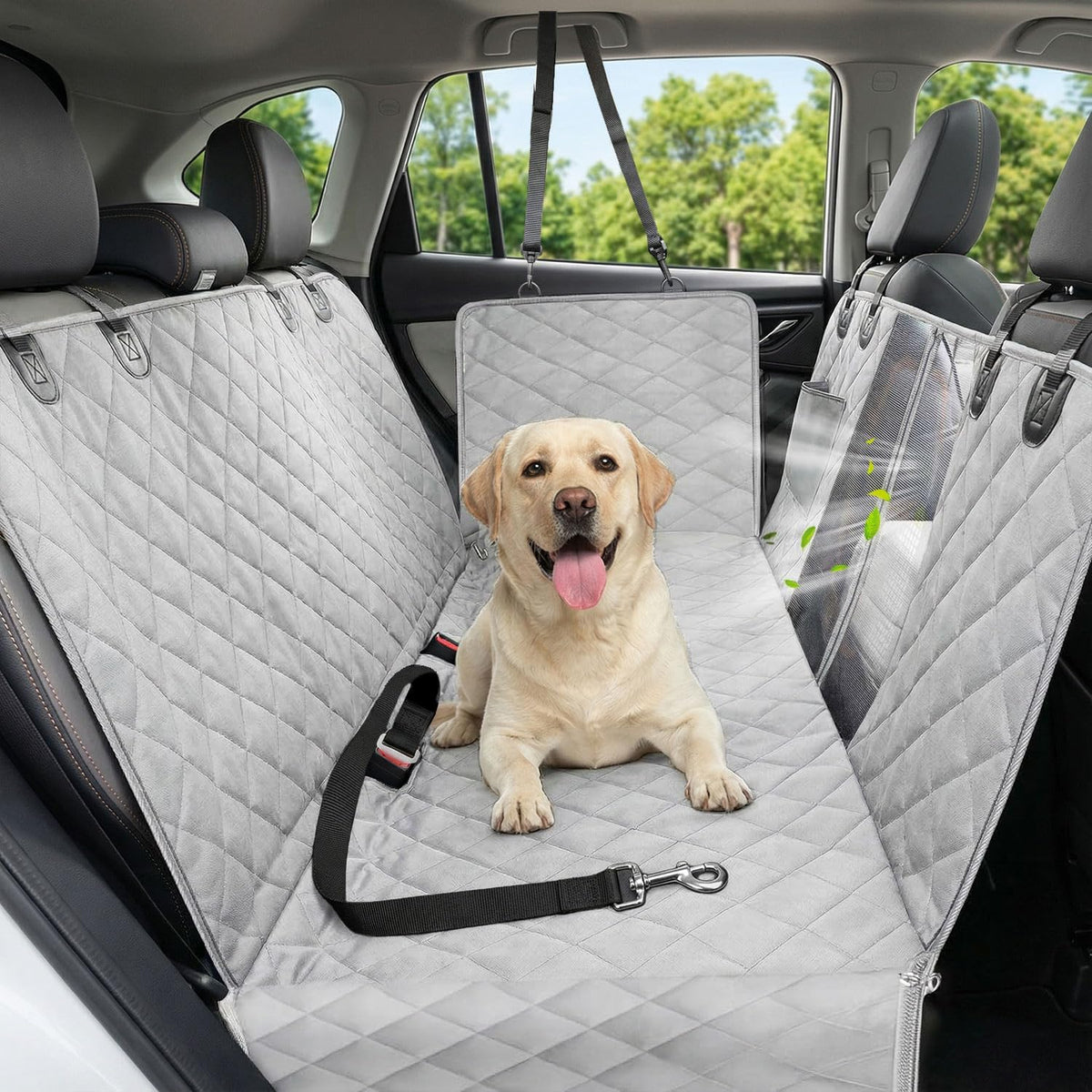 Pawmova Waterproof Back Seat Dog Hammock with Scratch-Resistant Design, Mesh Window, and Seat Belt Safety Features