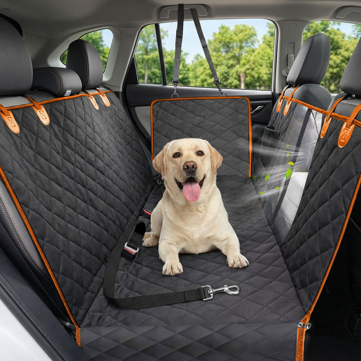 Pawmova Waterproof Back Seat Dog Hammock with Scratch-Resistant Design, Mesh Window, and Seat Belt Safety Features