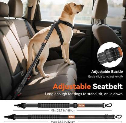 2Pcs Dog Seat Belt, Dog Car Seat Belt Bungee for Pet, Black